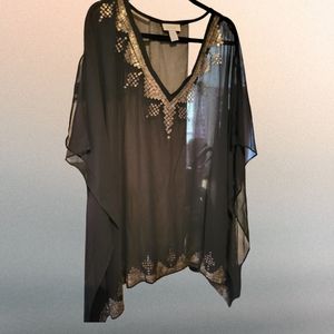 NWT Navy Sequined Tribal Poncho